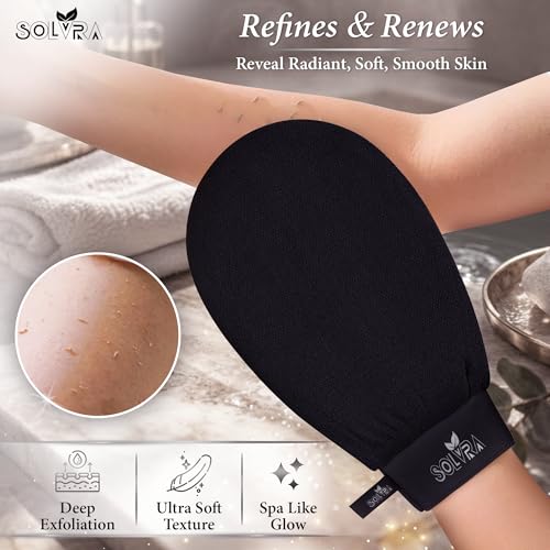 Exfoliating glove for Shower & Exfoliating body scrubber – 100% Vegan Viscose Kessa Mitt for Dead Skin Removal, Self-Tan Fade & Keratosis Pilaris –Dual-Texture Glove for Spa & Massage (1 Pack BlacK) - color: Pack of 1 - Black