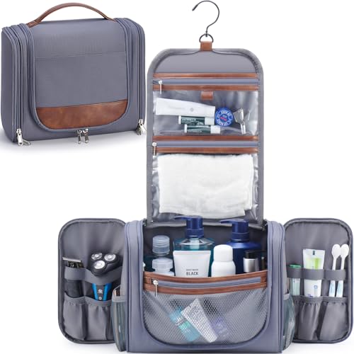 Ralnitote Large Hanging Toiletry Bag for Men, Travel Bathroom Bag with Hook, Hygiene Bag Organizer for Shower, Shaving & Grooming Essentials, Gray - color: Grey