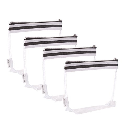 Multi-purpose Waterproof Clear Vinyl Zippered Toiletry Cosmetics Makeup Pouch With French Tape 4-pack - size: Medium