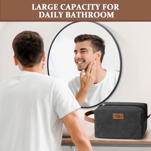 Travel Essentials Canvas Toiletry Makeup Bag Dopp Kit Dark Grey(Initial I) | Waterproof Cosmetic Bag Travel Vacation Essentials Bathroom Organizer Personalized Gift For Father Husband Groomsmen Birthday - color: Dark Grey, style: I