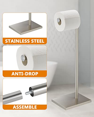 Toilet Paper Holder Stand, Free Standing Toilet Paper Roll Holder with Reserve for Bathroom, Stainless Steel DECLUTTR - color: Nickel