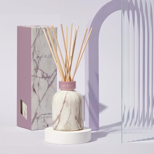 Capri Blue Modern Marble Reed Diffuser Set - Includes Reed Diffuser Sticks, Scented Oil & Glass Bottle - Luxury Scents for Bedroom Decor & Bathroom Air Freshener - Aloha Orchid (5.7 fl oz)