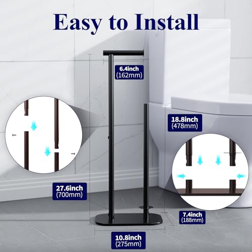 Kitsure Toilet Paper Holder Free Standing - Large Capacity Toilet Paper Holder for 4 Rolls, Rustproof Toilet Paper Stand with Non-Slip Stable Base, Black, Large - color: Black, size: Large - 1 Pack