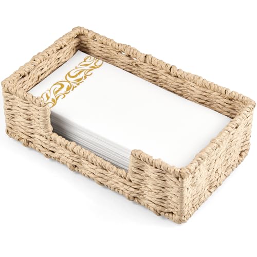 Napkin Holder for Bathroom, Woven Wicker Paper Rope Guest Towel Holder Tray, Disposable Paper Hand Towel Holder for Bathroom Accessories, Dinner Napkin Holder for Kitchen Table Party - color: Beige, size: 9.45"L x 5.43"W x 2.91"H