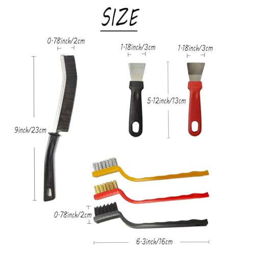 12PCS Brush Cleaning Set,3 Gap Brushes + 6 Metal Crevice Brushes +3 Scrapers–Cleaning Tools for Kitchen, Bathroom, Grill, Sink, Tile Gaps, Corner, Grout, Cup, Teapot, Bottle, Blender (Colorful)