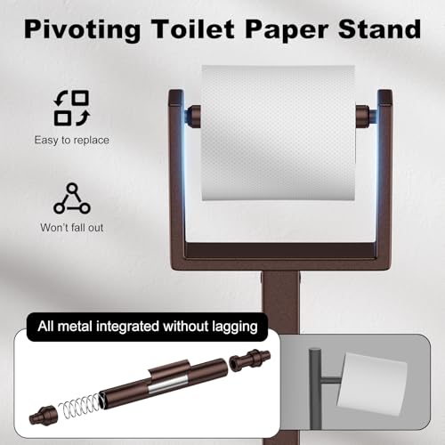 Bronze Toilet Paper Holder Stand，Stainless Steel Toilet Paper Holder Free Standing，Stable Weighted Base Floor Tissue Roll Holder for Bathroom，Modern Pivoting Toilet Paper Stand - color: Bronze