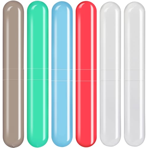 6 Pack Travel Toothbrush Case Breathable Portable Toothbrush Holder Plastic Toothbrush Cover Container for Couples Valentine Gifts, Traveling, Bathroom, School, Home, Business, Camping - color: Red+Blue+Green+Grey+Lucency(2)