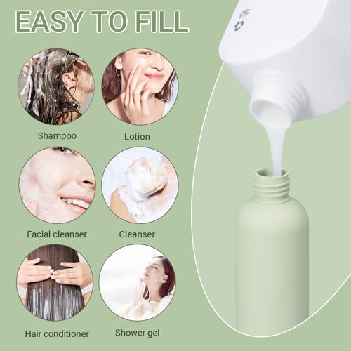 8.8oz Travel Essentials Shampoo Bottles for Toiletries,Empty Plastic Squeeze Bottles with Flip Cap for Tavel Size Shampoo and Conditioner (3 pack, green) - color: Green, size: 8.8 oz