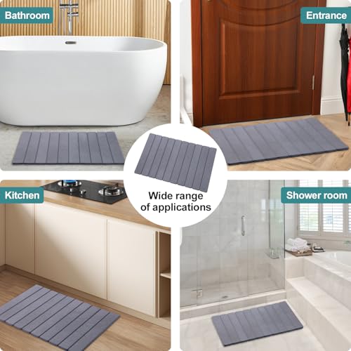 Foldable Stone Bath Mat, Quick-Drying Diatomite Bath Mat | Fast-Drying Hard Stone Drying Mat for Bathroom Shower Floor, 23.6 x 15.4 inch (Dark Grey)