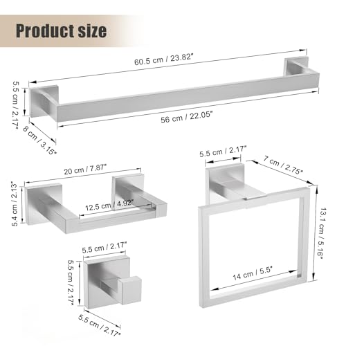 TQKAG Brushed Nickel Bathroom Hardware Accessories Set 5 Pieces, Double Post Pivoting Toilet Paper Holder Set Stainless Steel Square Bathroom Towel Bar Holder Set Wall Mounted - color: Brushed Nickel, size: 5-Pieces Set