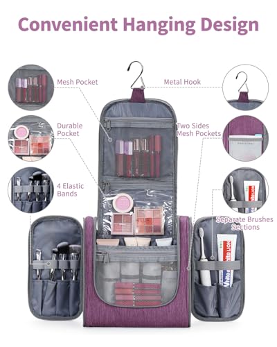 Hanging Toiletry Bag for Women Travel Makeup Bag Organizer Toiletries Bag for Cosmetics Essentials Accessories (Large, Dark Purple) - color: AA-Purple, size: Large