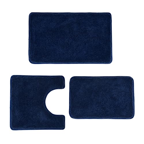 3 Pieces Luxury Bathroom Rug Set with U-Shaped Toilet Rug, Non-Slip Rubber Bottom, Thick Microfiber Fluffy Plush, Water absorption, Quick Dry, Ultra Soft, Bath Mats for Bathroom, Tub(Navy Blue) - color: Navy Blue