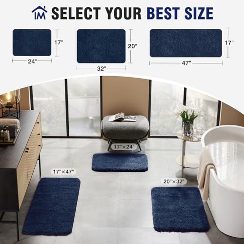 TECHMILLY Super Soft Shaggy Bathroom Rugs, Absorbent Thick Non Slip Microfiber Bath Rugs, Quick Dry Machine Washable Bath Mat for Bathroom Floor, Bathtub and Shower 17"x24" - color: Navy, size: 1'5" x 2' (Rectangular)
