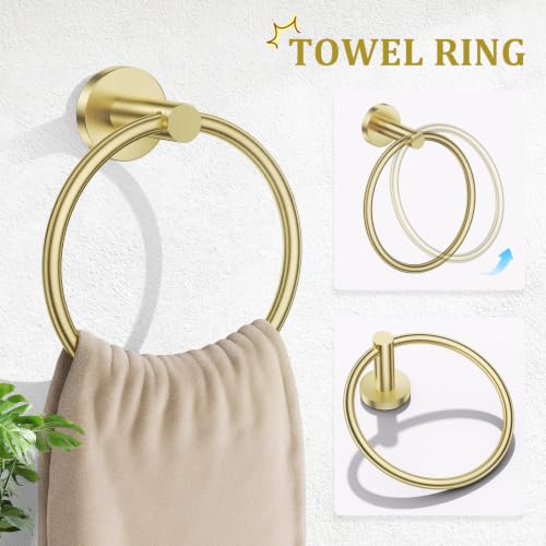 TURS Brushed Gold Bathroom Hardware Set 5 Piece, SUS304 Stainless Steel Bath Towel Bar Set, 24 Inch Bathroom Accessories Kit Wall Mounted - color: Brusehd Light Gold