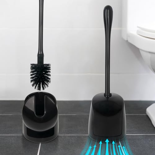 CELOX Toilet Bowl Brush and Holder, Compact Toilet Brush with Breathable Ventilation Stand Base, Bathroom Cleaning Kit, Black, 2 Set - color: Black