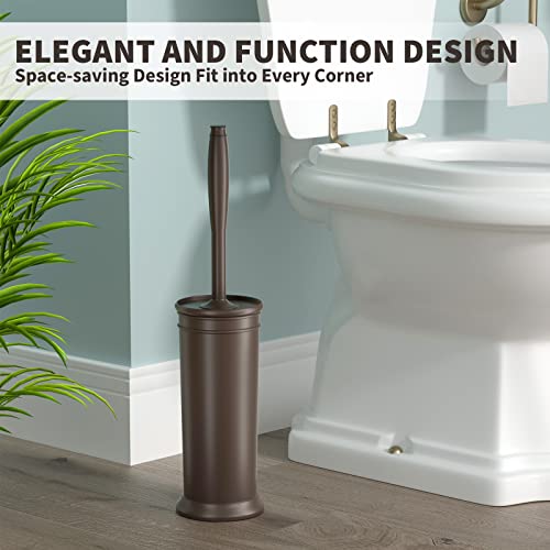 Toilet Brush and Holder 2 Pack, Toilet Bowl Brush with Extra Long Handle, Toilet Scrubber and Covered Holder, Toilet Brushes for Bathroom-Space Saving, Covered Brush, Durable, Deep Cleaning(Bronze) - color: Bronze