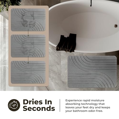 TOSORO - Stone Bath Mat Diatomaceous Earth Shower Mat Non-Slip Super Absorbent Diatomite Stone Bath Mats for Bathroom Floor Quick Drying Natural Easy to Clean (23.5 x 15) - Graphite - color: Flow Graphite, size: Pack of 1