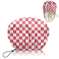 Luxury Shower Cap Satin Lined Reusable Waterproof Double Layer Elastic Adjustable Hair Bath Cap Cute Aesthetic Women Girls-Pink Checkered - color: F14-Pink Checkered