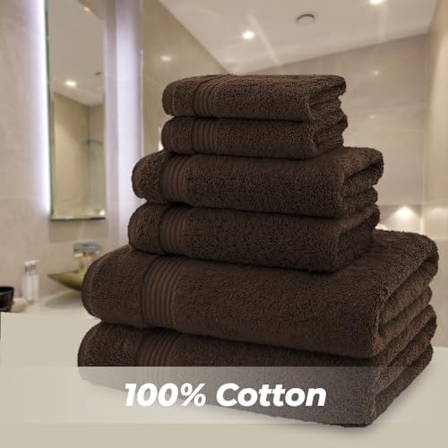 American Bath Towels 100% Cotton 6 Piece Turkish Towel Set, Ultra Soft Absorbent Bathroom Towels, 2 Bath Towel 2 Hand Towels 2 Washcloths, Brown - color: Brown, size: 6 Piece Towel Set XL