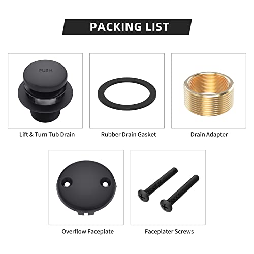 Matte Black Bath Tub Drain and Overflow Kit, Universal All Metal Tip-Toe Bathtub Drain Replacement Kit with Fine/Coarse Thread - color: Matte Black