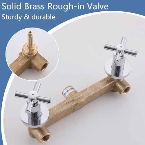 2 Handle Shower Faucet,Wall Mounted Two Handles Shower Faucet Set with 8 Modes Rainfall Shower Head,2 Knobs Single Function Shower Trim Kit with Rough-in Valve,Chrome - color: Chrome, style: 2 Handles-Single Function