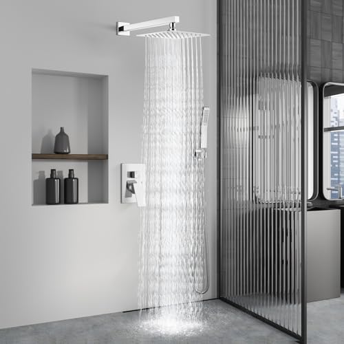 Aolemi Shower Faucet Set Rain Shower System with Handheld Spray Bathroom Shower Combo Rough-in Valve and Shower Trim Kit Included Polish Chrome 8 Inch Wall Mount Shower Head - color: Polish Chrome, size: 8 Inch Wall Mount Shower Head