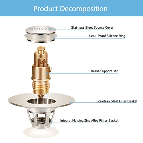 QYHNYJF Bathroom Sink Stoppers Brushed Nickel – Pop Up Drain Stopper & Strainer, 2-in-1 Universal Sink Stopper for 1.1" to 1.5" Bathroom Sink Drain Pipes, Brushed Nickel Finish - color: Brushed Nickel