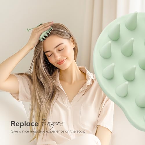 Sndyi Silicone Scalp Massager Hair Growth, Scalp Scrubber with Soft Silicone Bristles, Scalp Exfoliator for Dandruff Removal, Large Size Shampoo Brush, Wet Dry Scalp Brush for Long Thick Curly Hair - color: Mint Green