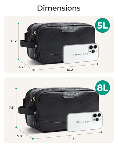 BAGSMART Large Toiletry Bag for Men, High-gloss PU Leather Travel Bag for Toiletries, Dopp Kit Water Resistant Shaving Bag for Bathroom Shower-Black - color: Black (High-gloss), size: Large-8L