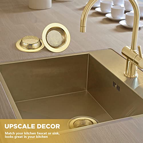 Retisee 2 Pcs Sink Strainer Stainless Steel Kitchen Sink Drain Strainer Basket Cover Mesh Hair Food Catcher, Large Wide Rim of 4.4 Diameter(Gold) - color: Gold