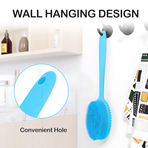MateeyLife Silicone Body Scrubber Exfoliator with Handle, Gentle Back Scrubber, Shower Brush for Body, Bath Back Brush - color: Blue