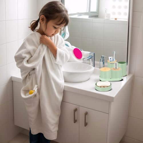 IMAVO Bathroom Accessory Set-11Pcs Green Bathroom Accessories Set with Trash Can,Soap Dispenser,Soap Dish,Toothbrush Holder,Toothbrush Cup,Toilet Brush Holder,Qtip Holder Dispenser with Labels - color: Green, size: 11 PCS Bathroom Set
