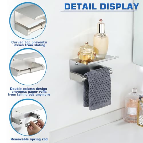 Alise Toilet Paper Holder,Double Post Paper Holder SUS304 Stainless Steel Toilet Paper Roll Holder with Shelf Spring Loaded Tissue Holder (Adhesive or Screw),Brushed Nickel - color: Brushed Nickel, size: with Shelf