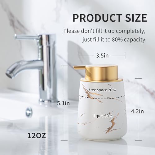 Enra Hand Foaming Gold Soap Dispenser,12 oz Ceramic Foam Soap Dispenser for Bathroom Countertop Kitchen Dispenser for Dish Soap with Easy-to-Press (Gold Foam Type2) - color: Gold Foam Type2