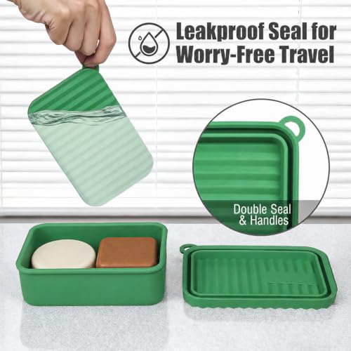 AIDIMMING Extra Large Enhanced Leak Proof Shampoo and Conditioner Bar Travel Case with Draining Layer, Keep Soap Dry – for Extended Trips, Camping, Outdoor Adventures, or Truck Drivers (Deep Green) - color: Deep Green