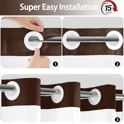 No Hook Shower Curtain with Snap in Liner, Ombre Dark Brown Shower Curtains and Liner Set, Hotel Fabric Bath Curtain for Bathroom, Mesh Top Window Waterproof Washable, 71" x 74" - color: Ombre Dark Brown, size: 71"W x 74"L (Pack of 1)