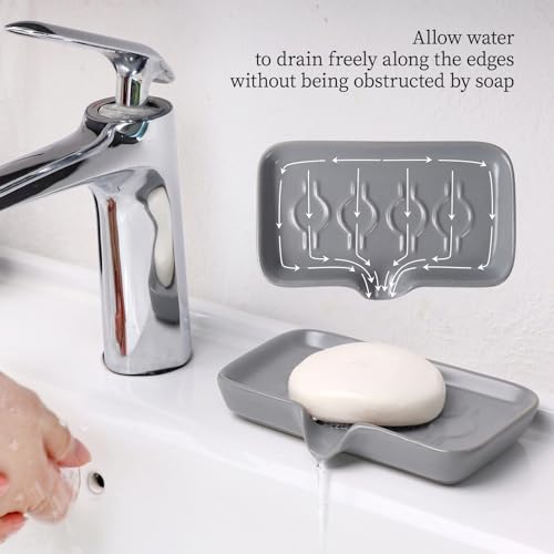 Soap Dish, Ceramic Bar Soap Holder with Self Draining Design, Gray Soap Dish with Drainage for Bathroom Sink, Shower, or Kitchen Countertop – ANTIS'S HOME