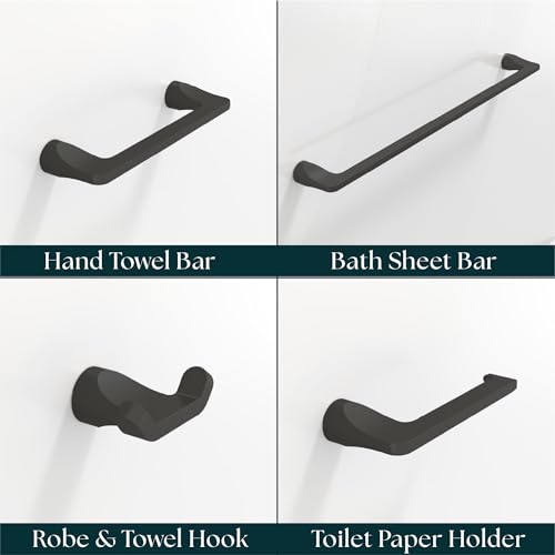 Mega Handles Bathroom Towel Holder Set - 4 Pieces Bathroom Accessories Sets - Heavy Duty Bathroom Accessory Set, 25'' Towel Bar, Robe Hooks & Toilet Paper Holder Wall Mounted - Matte Black Bath Suite - color: Matte Black