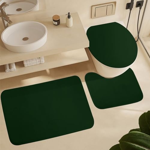 Bathroom Rugs Set 3 Piece Dark Green Bath Rug Mat Set, Non Slip Absorbent Bathroom Decor Mat, Toilet Lid Cover & U Shaped Contour Rug - color: Dark Green, size: 1'8" x 2'6" (Rectangular)