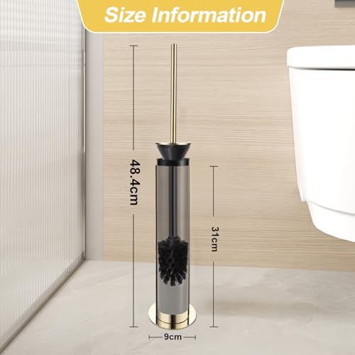 BGL Toilet Brush and Holder Set, Heavy Duty 304 Stainless Steel, Round Base and Long Handle for Bathroom Deep Cleaning, Drip-Proof, Space Saving for Storag, Polished Gold - color: Gold