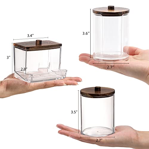 Tbestmax Bathroom Organizer Accessories Set-10 OZ Qtips Holder Storage with Wood Lids, Cotton Ball/Swabs Dispenser, Apothecary Container Jar 3 Pcs - color: Group B-Brown Wood