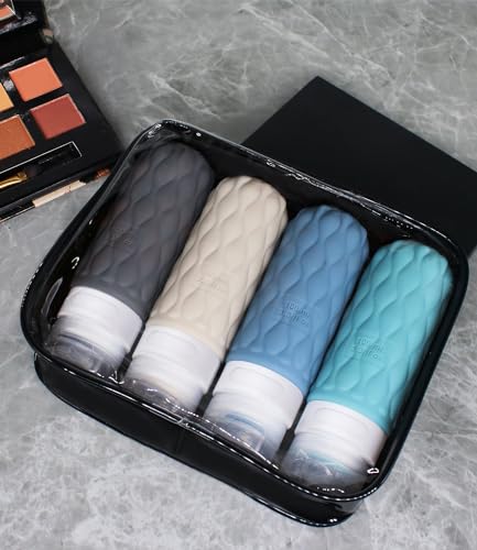 Silicone Travel Bottles for Toiletries 8 Pack Travel Size Toiletries 3.4 oz 1.7 oz, Leakproof Squeeze Travel Size Containers Refillable Cosmetic Jars Set for Shampoo, Conditioner, Creams - color: Blue Grey-3.4oz