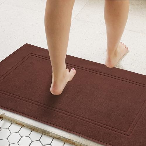 Tens Towels Pack of 2 Bath Mats 100% Cotton, 20 x 32 Inches, Super Absorbent, Hotel Quality Premium Floor Towels, Luxurious, Soft & Quick Dry, Not a Bathroom Rug (Brown) - color: Brown
