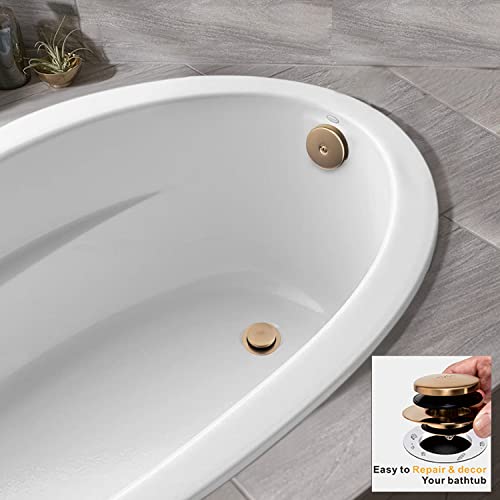 Champagne Bronze Universal Tub Drain Tip Toe Tub Conversion Kit Assembly, Artiwell EZ Installation Bathtub Drain Replacement Trim Kit with 1-Hole Overflow Face Plate and Pop-Up Tub Stopper - color: Champagne Bronze