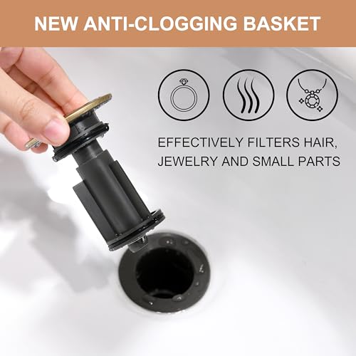 KENES Champagne Bronze Bathroom Sink Drain Without Overflow, Pop Up Bathroom Sink Drain Assembly Anti Clog Vessel Pop Up Sink Drain Stopper Lavatory Bathroom Vanity Sink Drain - color: Champagne Bronze, size: Big Pop up Cap (Without Overflow)