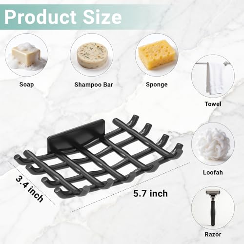Bar Soap Holder for Shower Wall, Self Draining Plastic Bar Soap Dish Tray Container Case for Bathroom Sink, Adhesive Shower Soap Dish Holder Wall Mounted, Black 2 Pack - color: Black