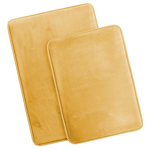 Clara Clark 2 Piece Bathroom Rugs Bath Mat Set, Velvet Memory Foam Bath Mats for Bathroom - Non-Slip, PVC Backing Bath Rugs, Washable - Dries Quickly, Gold - color: Camel Gold, style: 17 x 24 + 20 x 32