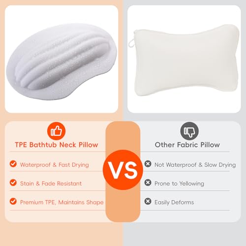 TPE Neck Pillow for Bathtub, Small Bath Pillow with Suction Cups | Small bath pillow with neck support , waterproof material,compact size for home or travel relaxation.