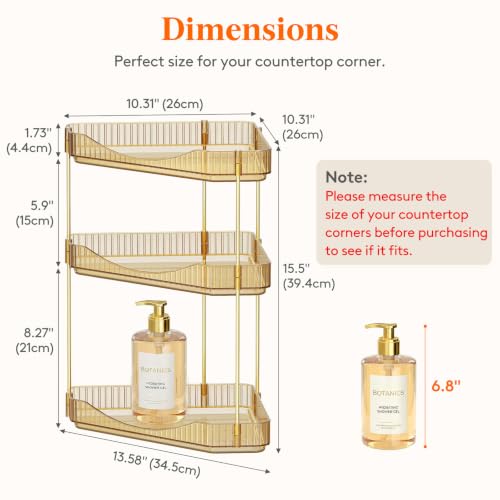 Lifewit 3-Tier Corner Bathroom Counter Organizer, Plastic Makeup Skincare Organizers Storage Countertop, Large Sink Cosmetic Perfume Shelf for Bedroom, Dresser, Kitchen, Vanity, Gold, 25 cm/10inch(H) - color: Gold, size: 3 Tier