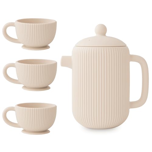 mushie Silicone Baby Tea Play Set | 4 Pieces Kitchen Play Toys for Toddlers 10 Months+ (Shifting Sand) - color: Shifting Sand
